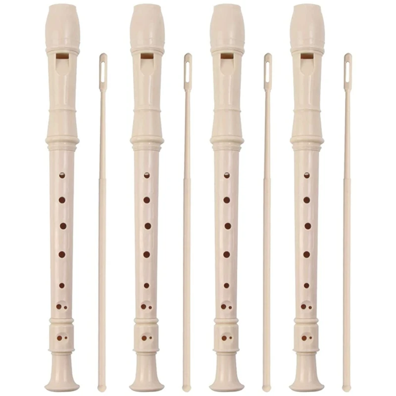 

4 Pack 8 Hole Plastic Flute with Cleaning Rod and Instruction, German Style