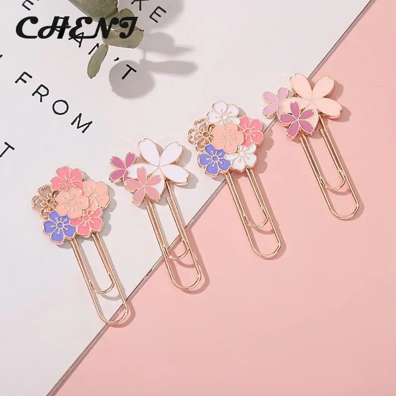 

1pc Pink Sakura Flowers Metal Bookmark Exquisite Cherry Blossom Paper Clip