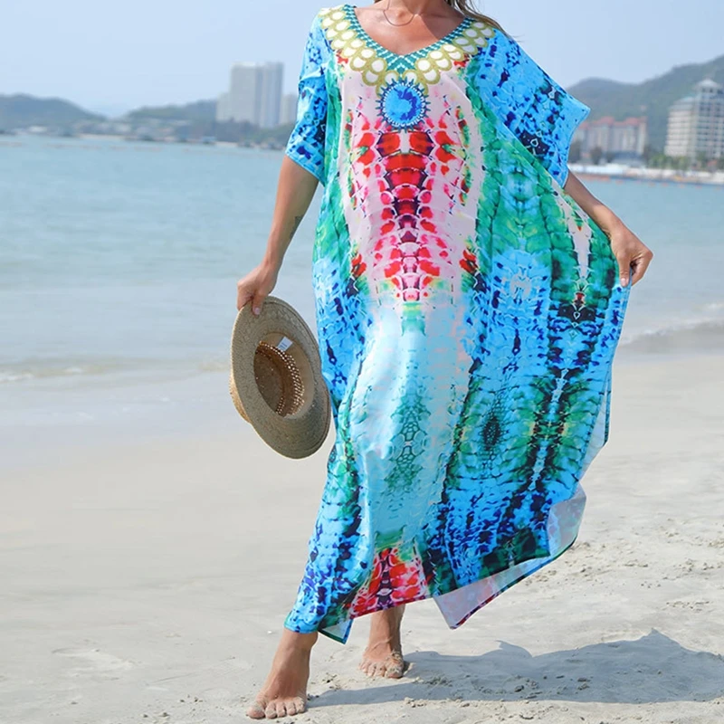 J78E элегантный пляжный купальный костюм Caftan большого размера с защитой от солнца