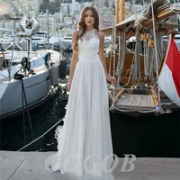 gogob beach halter r190 lace appliques wedding dress sleeveless elegant bridal gown vestido de novia button boho robe de mari%c3%a9e