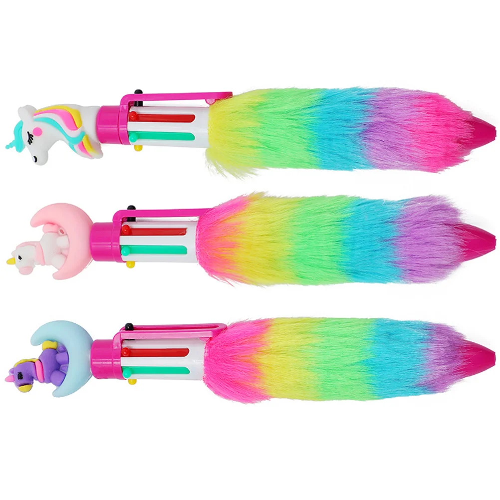 

3 Pcs Pens Kids Unicorn Ballpoint Multi-color Changing Cartoon Puffy Girls Cute Bulk Multicolor Child