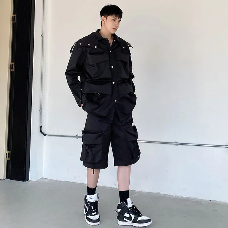 Detachable Sleeve Vest Jacket Men Big Pocket Japan Dark Fashion Black Loose Casual Cargo Hooded Jacket Vest Male Waistcoat Coat