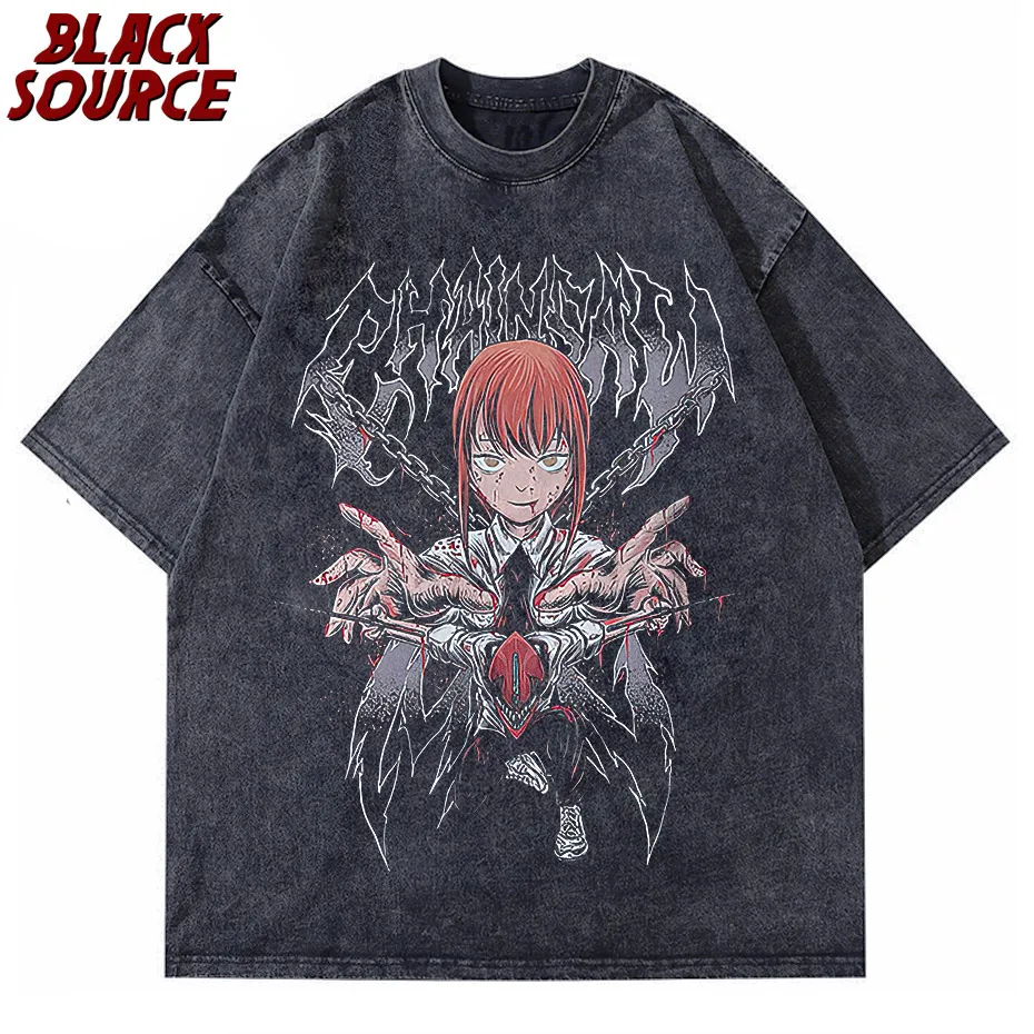

Makima Graphic T-shirts Harajuku Vintage Washed Anime Chainsaw Man Tops Tees Retro Manga Short Sleeve y2k Denji T Shirt Oversize