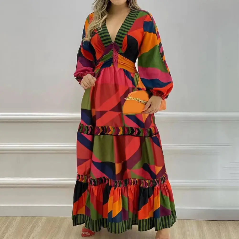 

Женское платье в стиле ретро с V-образным вырезом и рукавами-фонариками