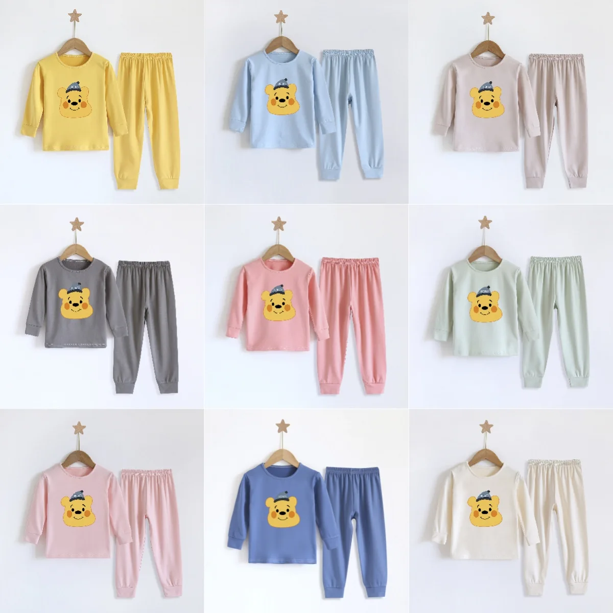 

2022 New Kids Pajamas Disney Winnie Bear Warm Underwear Set Boys and Girls' Undercoat Cartoon Fleece Children Baby Home Clothes
