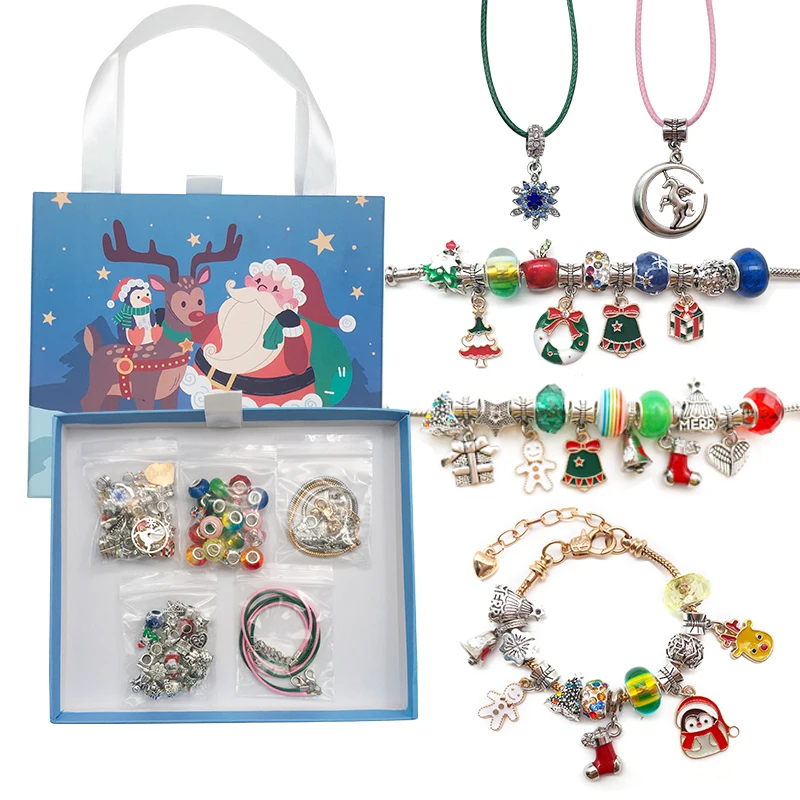 

Christmas DIY Charm Bracelet Kit Jewerly Making Accessories Metal Charms Set for Children Handmade Trend Hand String Beads Gift