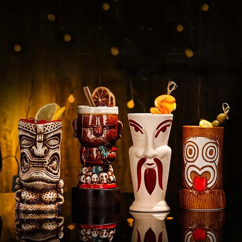Bar Tiki Personality Hawaii Cocktail Glass Creative Ceramic Cups Zombie Cup In Human Skeleton Easter Large Capacity Beer Mug