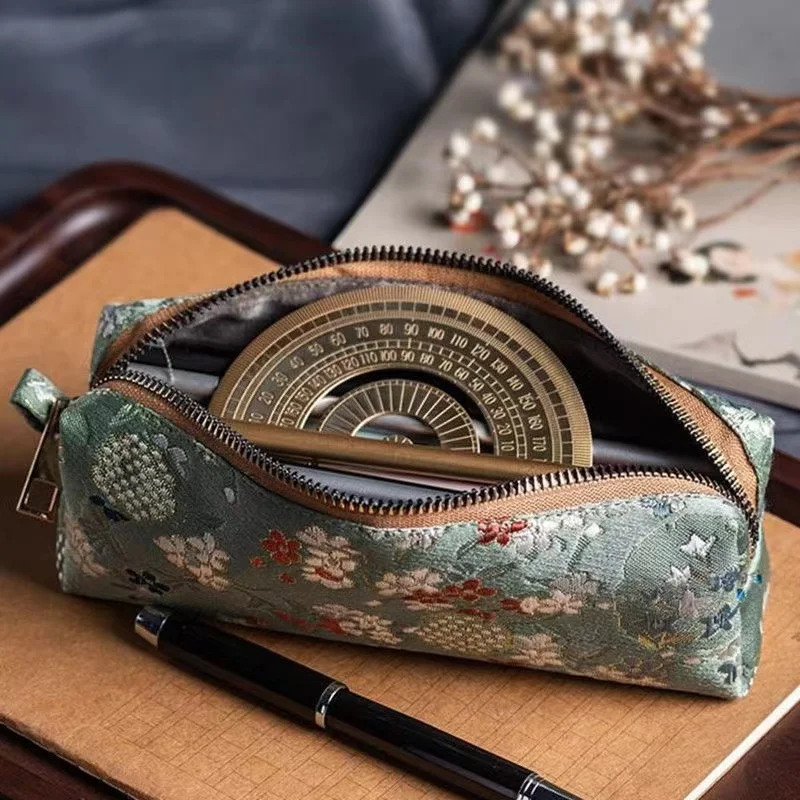 

Brocade Chinese Style Fabric Pen Case Zipper Pencil Case Large Capacity Pencil Case ins Tools Storage Bag Office School