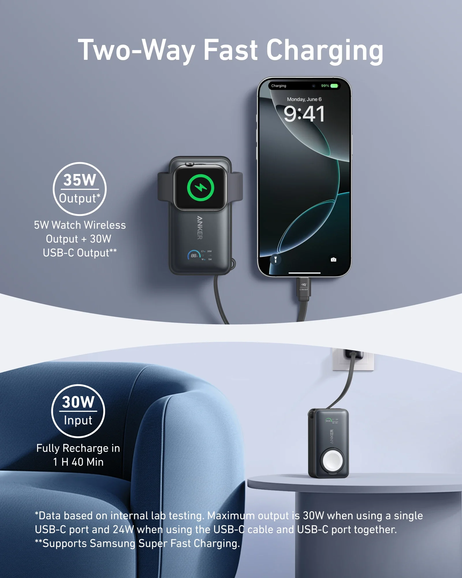 Фото Внешний аккумулятор Anker MagGo Power Bank 10000 мАч 35 Вт со встроенным кабелем USB-C для iPhone 17, 16, 15, 14, 13 и Apple Watch №2