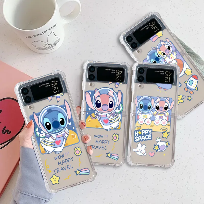 

Luxury Case For Samsung Galaxy Z Flip 3 4 5G Funda Z Flip3 Clear PC Hard Shockproof Back Phone Coque Disney Cute Cartoon Stitch
