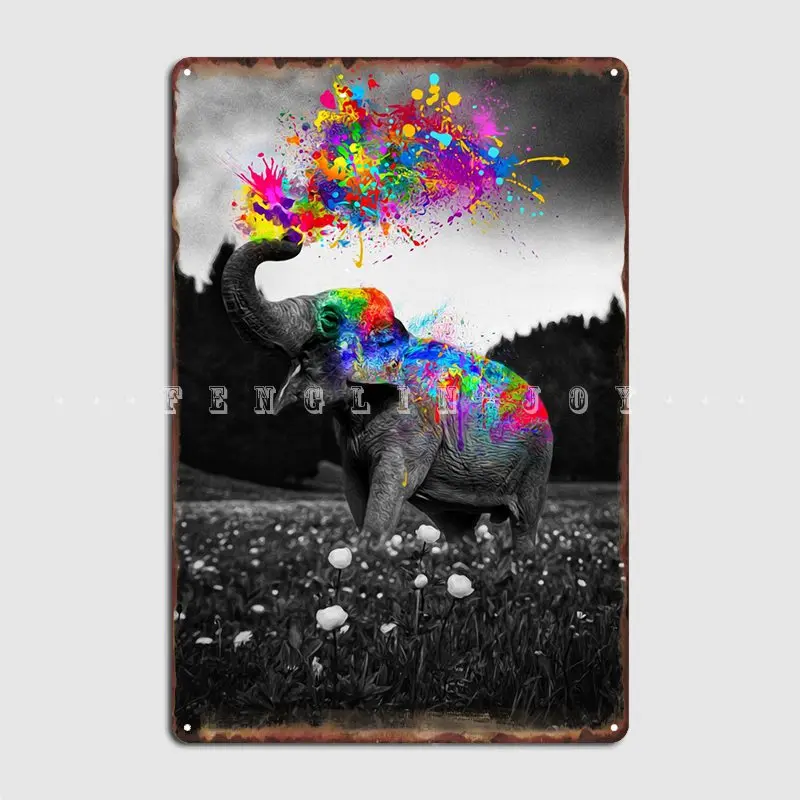 

Bnw слон цвет брызги металлический плакат таблички Декор для дома кинотеатр Жестяная Табличка на гараж плакат