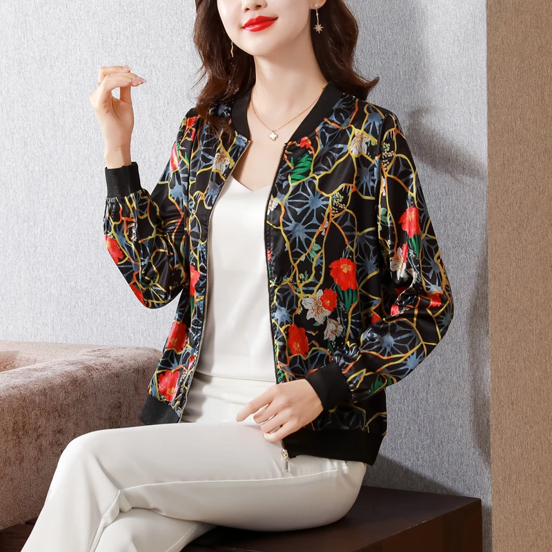 

Summer Women's Jacket Long Sleeve Ladies Outerwear Female Clothing Korean Fashion O Collar Printing Casual Loose Zipper Movafag