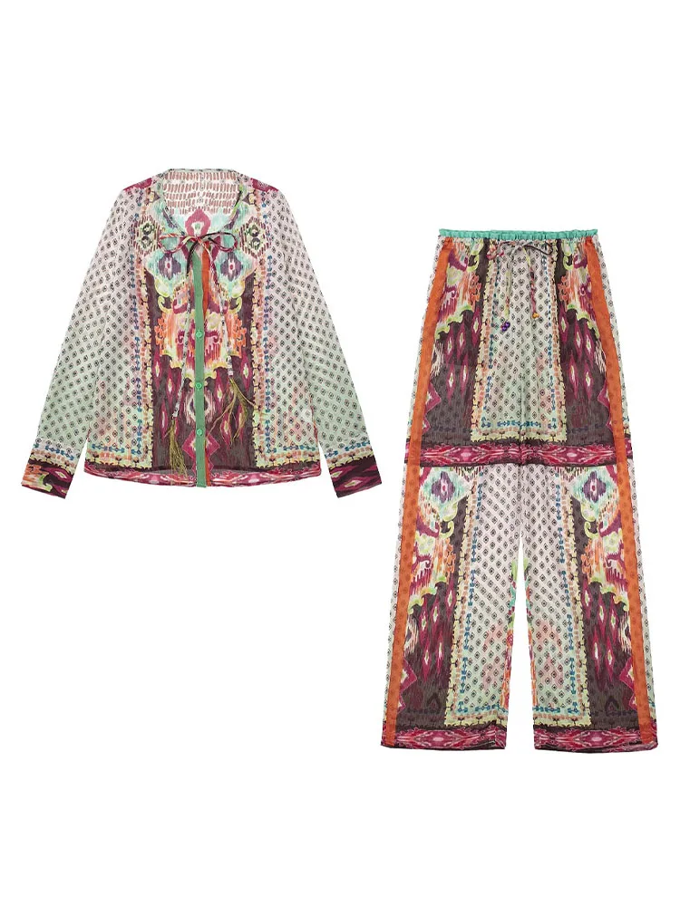 

Женская винтажная блузка с длинным рукавом и принтом перьев