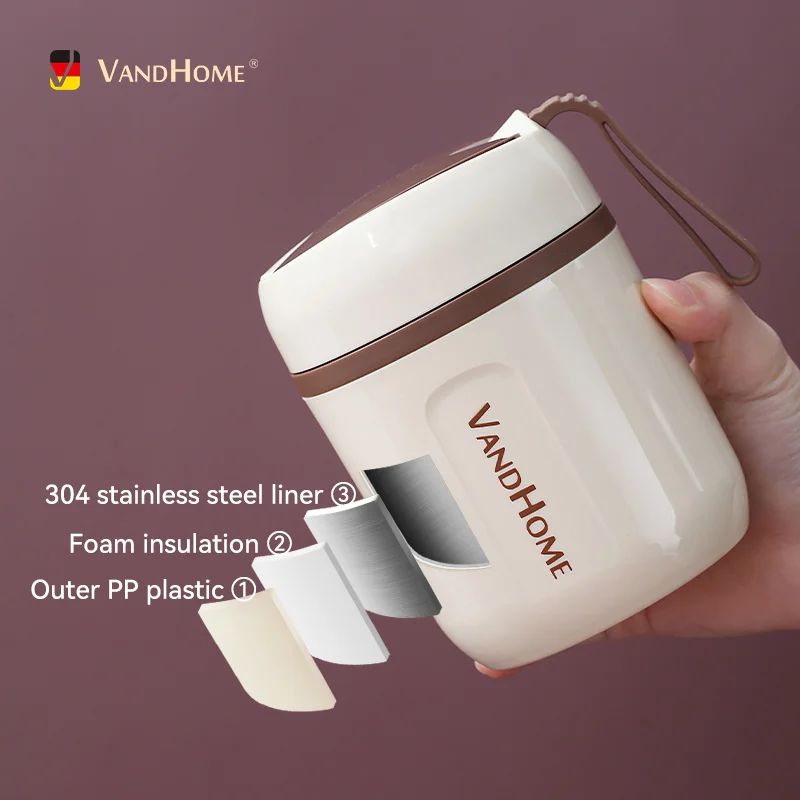 Мини Ланч-бокс VandHome с ложкой термоконтейнер из нержавеющей стали для завтрака