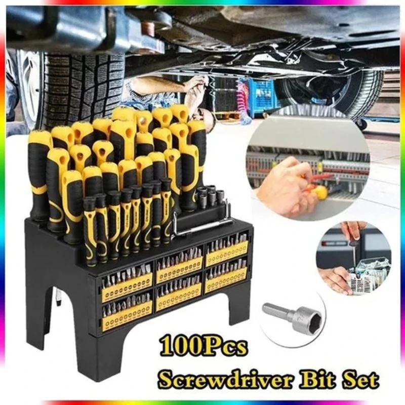 

100PCS Mechanic Portable Screwdrivers And Bits Nuts Screws Set Repair Tools