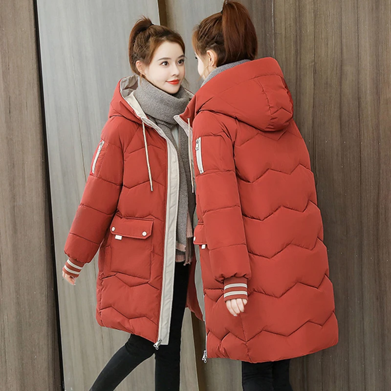 High Quality Winter Jacket Women Parker Thick Down Cotton Jacket Mid-Long Hooded Outerwear Women Warm Winter Coat