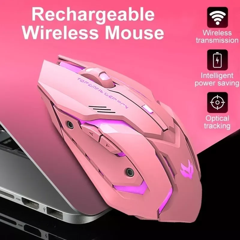 

NEW2023 T1 Wireless mute optical mouse pink mice wireless laptop USB pink mouse 2.4G rechargeable mute backlit mouse cute comput