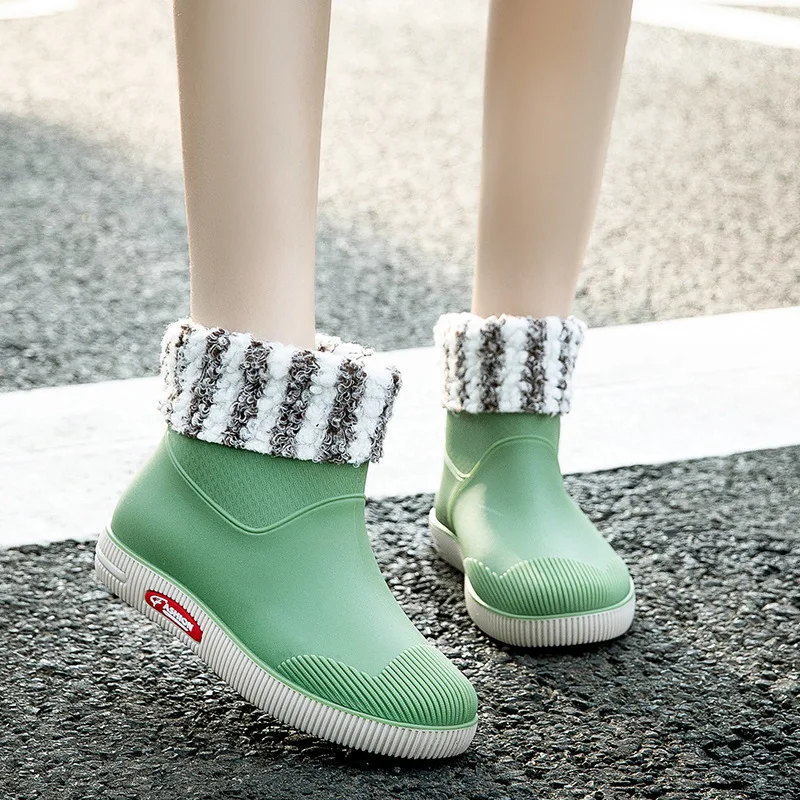 2024 новые резиновые сапоги для женщин модные уличные зимняя хлопковая теплая
