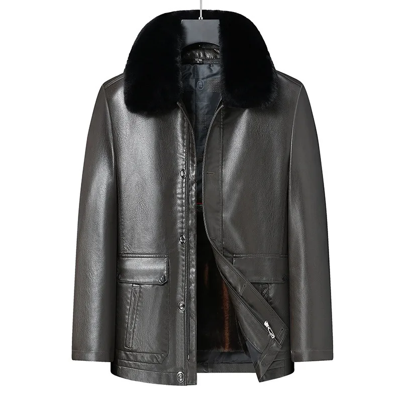 New Arrival Suepr Large Winter Thick Men's Flip Collar Detachable Two-piece Set of Leather Padding Jacket Plus Size XL-6XL 7XL