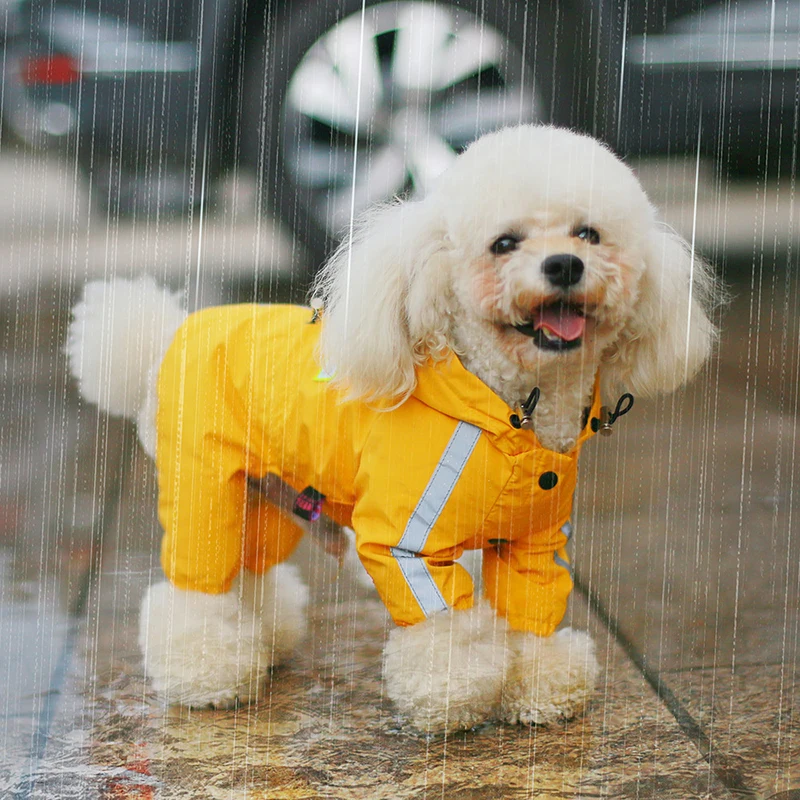

Dog Raincoat Breathable 4-Legs Reflective Waterproof Dog Clothes for Small Dogs Corgi Costume Puppy Jumpsuit Pet Raining Coat