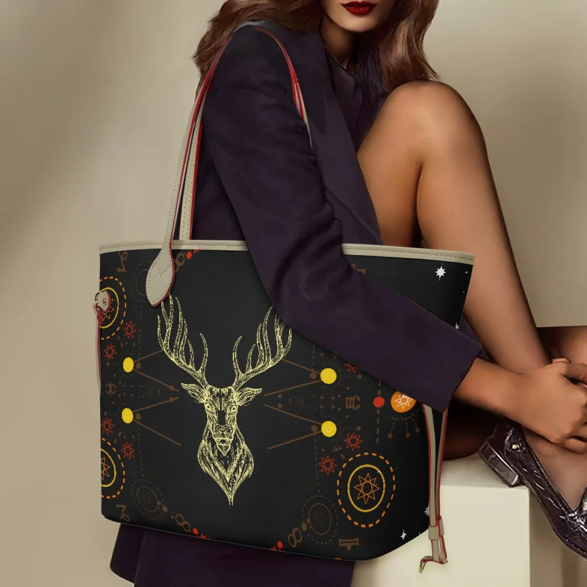 

Tribal Elk Print Handbag Outdoor Travel Large Capacity Water Proof Clutches for Women Fashion Top Gift Multi Functional Girl Bag