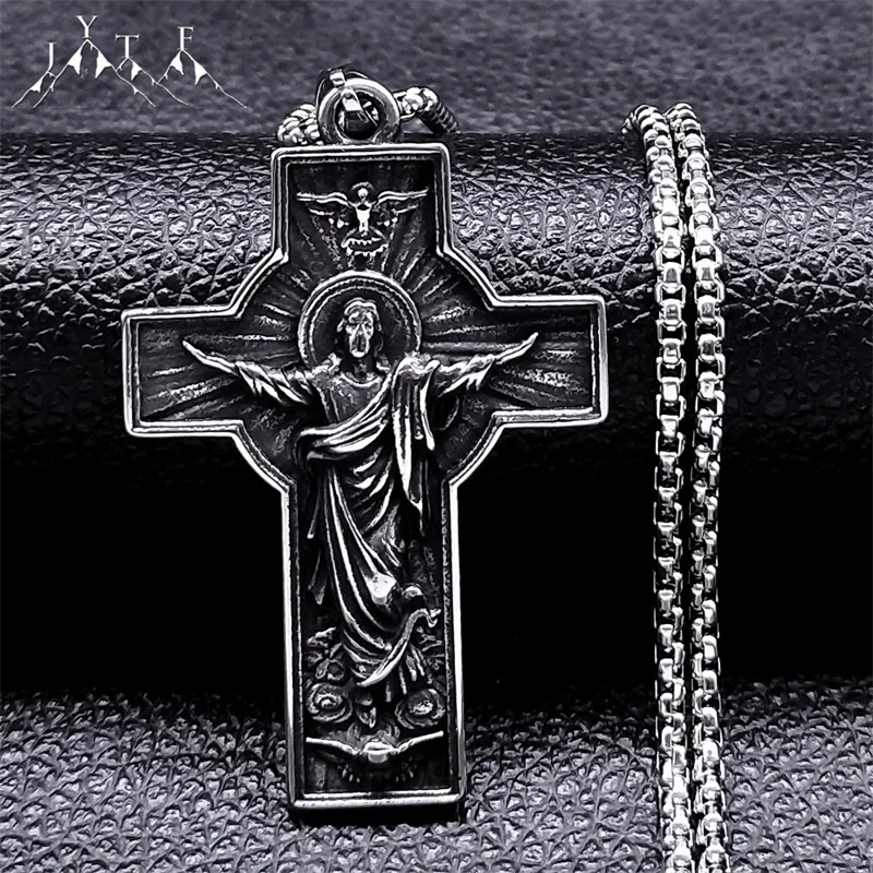 

Christian Exquisite Jesus Cross Crucifix Necklace for Men Stainless Steel Antique Amulet Religious Pendant Necklace Jewelry Gift