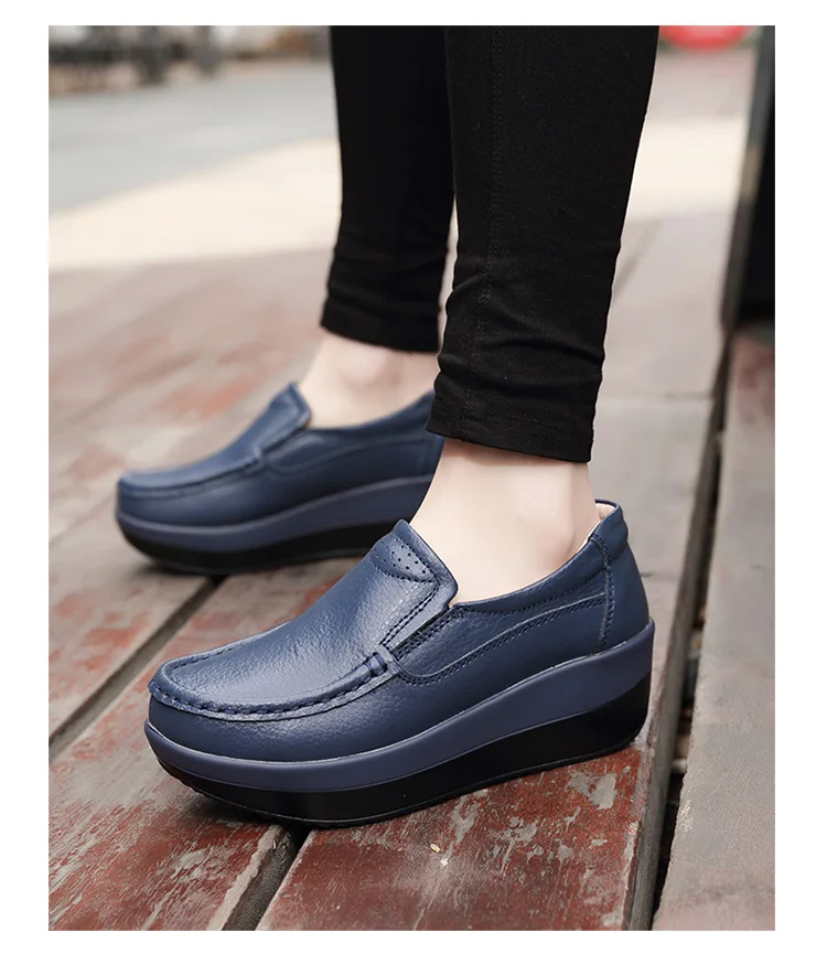 Spring Women's leather shoes Platform Shoes Casual Shoes Breathable Wedge Sneakers white Black Trainers Knitting Shoes Large siz