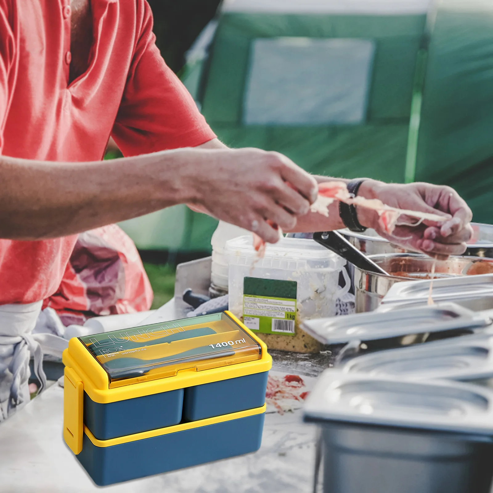 

Контейнер для еды пластиковый двухслойный, 1400 мл, для микроволновой печи