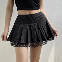 gothic skirt college style low waist slim striped lace stitching skirt new pleated skirt black skirt harajuku skirt sexy skirt
