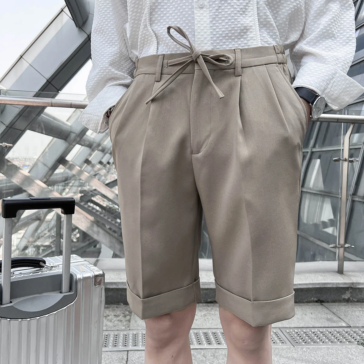 2022 Brand Clothing Men's Summer Leisure Shorts/Male Slim Fit Business Suit Shorts Black White Grey Khaki
