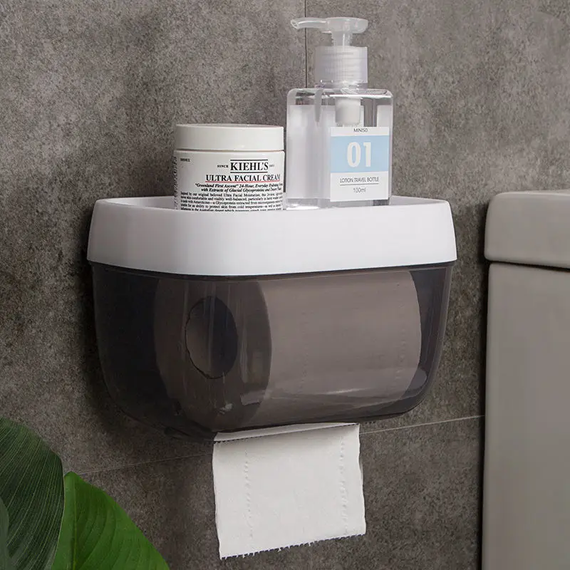 

Wall-mounted Paper Roll Holder Punch-free Toilet Paper Holder Waterproof Storage Toilet Paper Storage Rack Bathroom Storage Box
