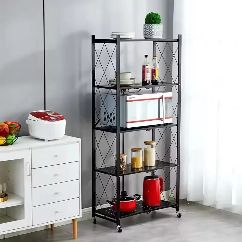Кухонная многослойная функциональная полка для пола со стальными колесами