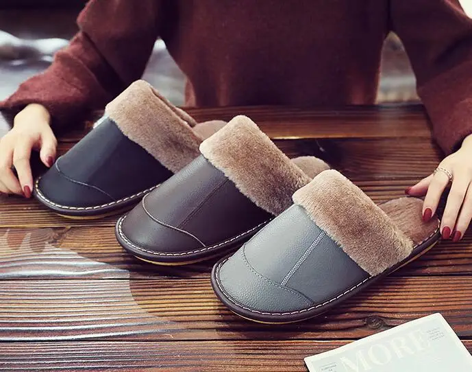 Мужские домашние тапочки из искусственной кожи сланцы искусственный мех черные