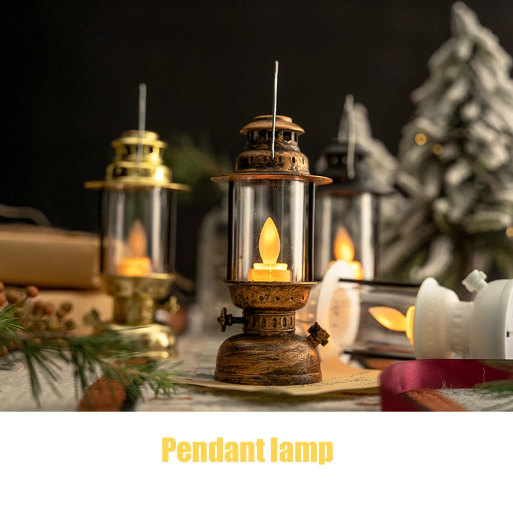 

LED Atmosphere Lamp Retro Durable Vintage Lantern Desktop Ornament Vintage Candle Lantern Smokeless Flameless Party Decoration