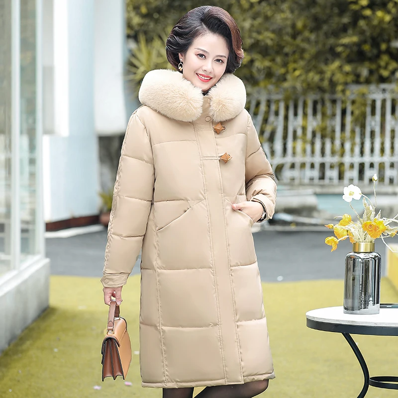 Middle-aged Women's Winter Cotton Coat 2022 New Mother's Down Jackets Women Cotton Padded Long Jackets Warm Thick Parkas