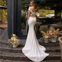 backless wedding dress off the shoulder buttons sweeptrain sexy wedding dresses sleeveless zipper up simple mermaid bridal gown