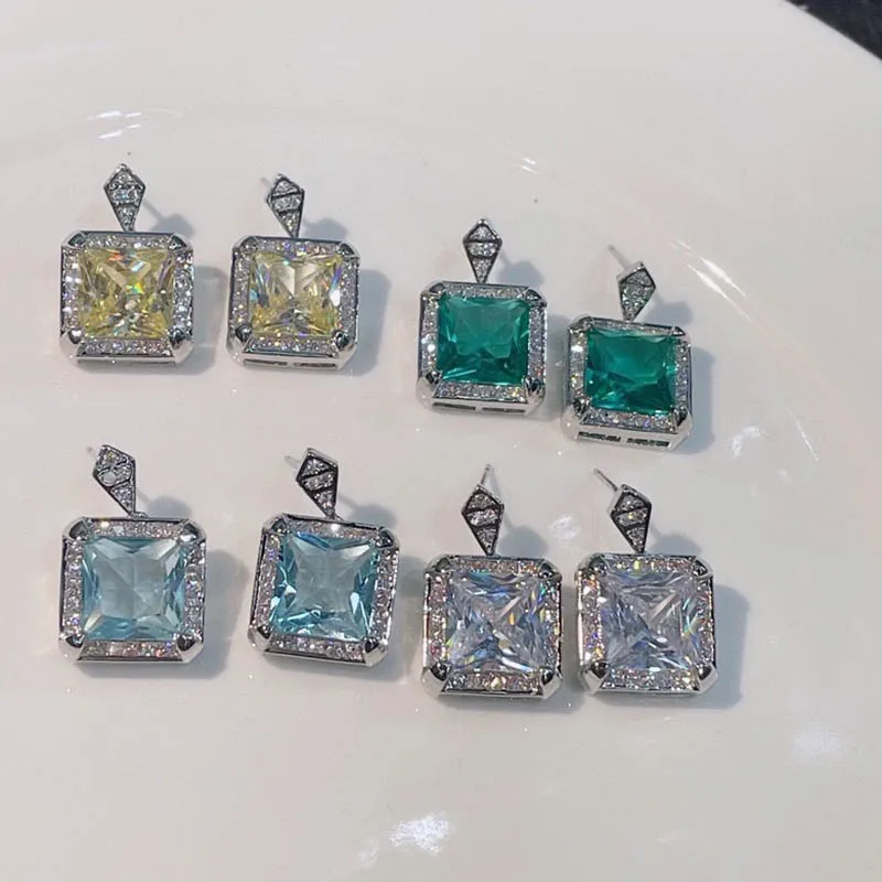 

Geometric sweet square zircon earrings simple fashion shiny transparent luxury cube delicate summer stud earrings