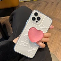 korean pink love heart stand holder bracket phone case for iphone 11 13 pro max 12 back cover for iphone xr xs x se3 7plus 8 se2
