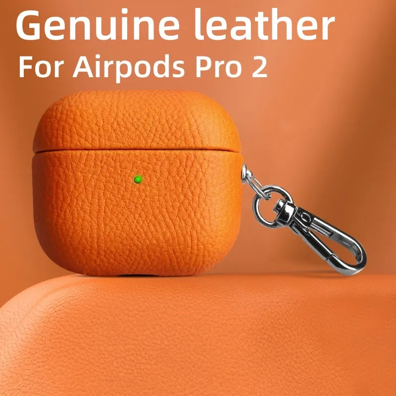 

For AirpPods Pro 2 Case Genuine Leather AirPods 2 pro 3 cover Bluetooth Earphone Accessories Lychee Pattern Cowhide With Buckle