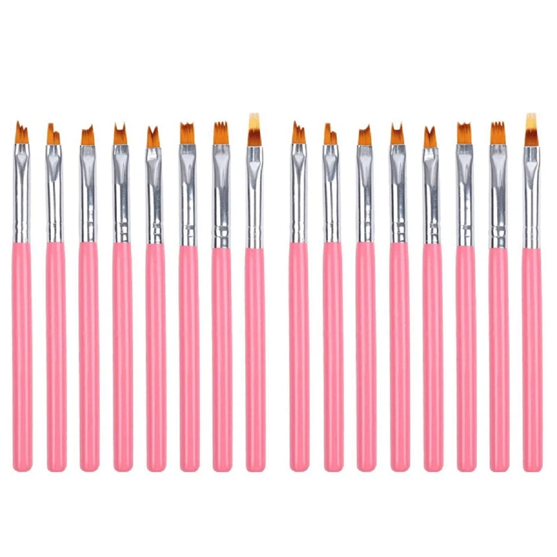 

PPYY-16Pcs Color Paint Pen Set Pink Petal Pen Nail Brush Short Nail Brush