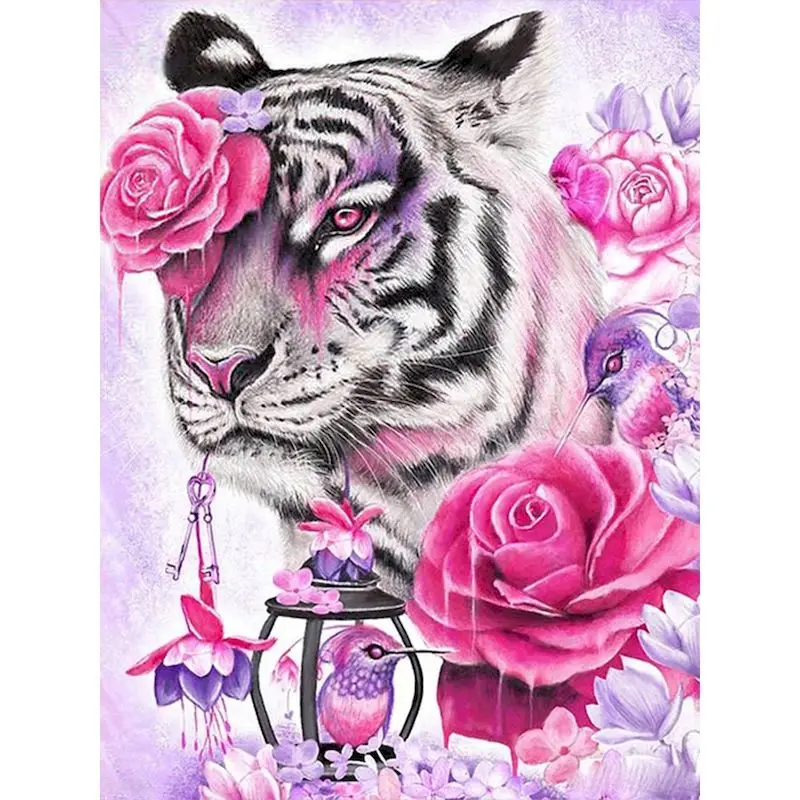 

GATYZTORY Pink Rose Tiger Animals Painting By Numbers 60x75cm Frame Hand Painted Diy Paint By Number Modern Home Wall Craft