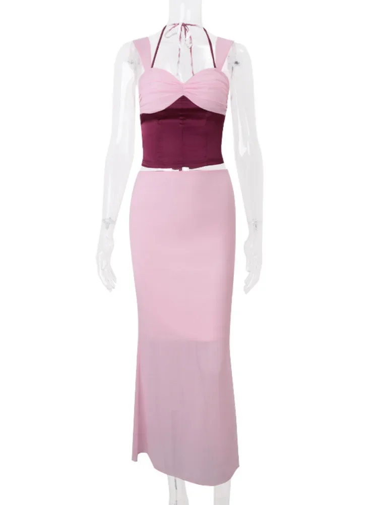 XIAOTANG Сексуальная юбка комплекты из двух предметов женские укороченные топы с