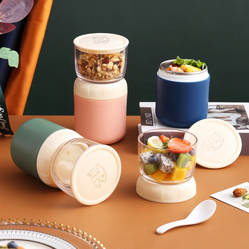 Portable Breakfast Oatmeal Cereal Nut Yogurt Salad Container Set with Lid Spoon Snack Cup Bento Food Soup Bowl Kitchen Lunch Box