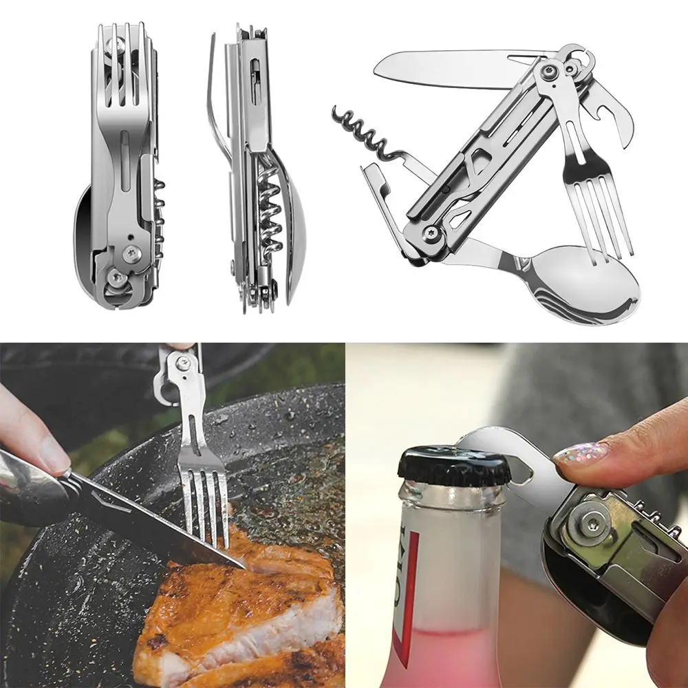 

Outdoor Multifunctional Portable Stainless Steel Reusable Spoon Fork Dinnerware Set Tableware Cutlery
