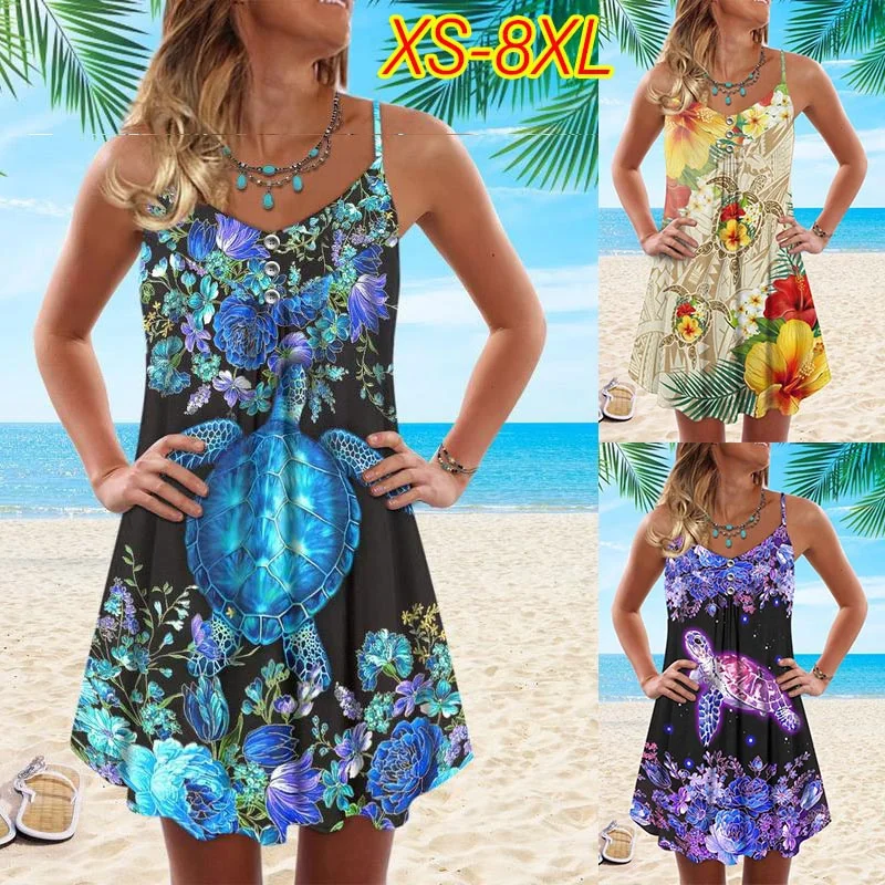 

Turtle Is Beach Soul Womens Summer Mini Dress Spaghetti Strap Dress S-8XL