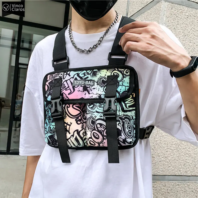 VC Streetwear Trend Vest Bag Unisex Fashion Graffiti Hip Hop Men's Chest Bag multi-function Tactical Bags for Men Backpack