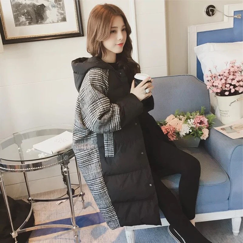 2023 Female Winter Jackets Increase Thickening Long Coat Casual Loose Overcoat Women Hooded Patchwork Cotton Coats Outerwear New