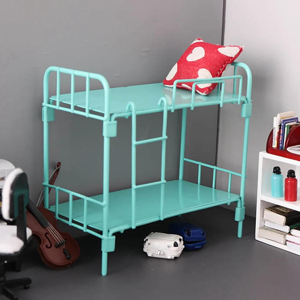 

Мини-мебель для кукольного домика 1/6 1:12, миниатюрное студенческое общежитие, железная двухслойная кровать, кукольный домик, аксессуары для мебели