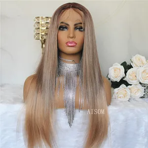 Ombre Brown Colored Straight Lace Front Wig for Women Pre Plucked Transparent Synthetic Lace Wig High Quality Heat Resistant Ombre Brown Colored Straight Lace Front Wig for Women Pre Plucked Transparent Synthetic Lace Wig High Quality Heat Resistant