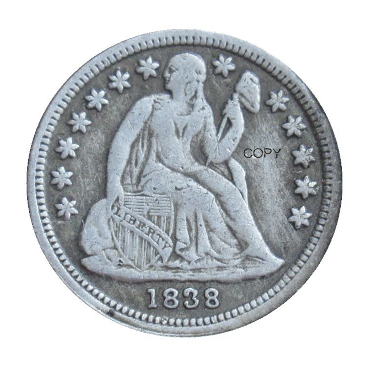 

Латунная посеребренная реплика монеты US Seated Liberty Dime 1840 года